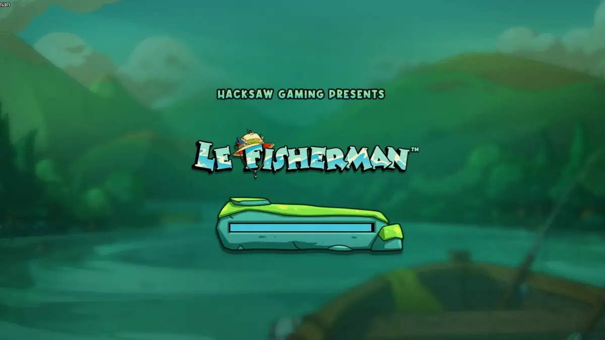 Smokey si rakun sedang memancing di slot Le Fisherman