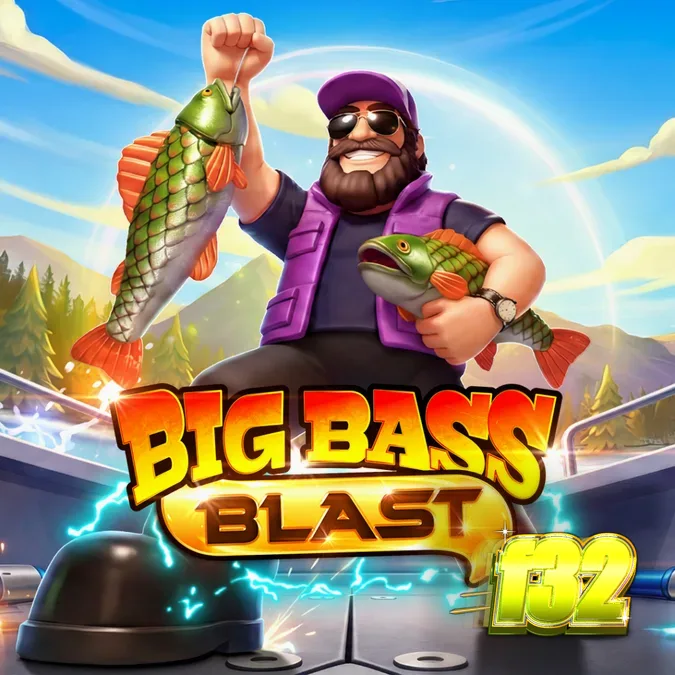 Tampilan visual slot Big Bass Blast dengan tema elektrik dan simbol memancing.